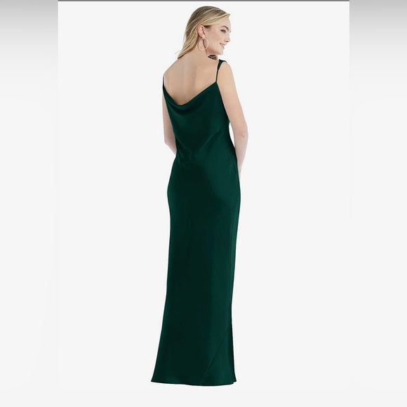 Dessy Group asymmetrical one-shoulder cowl maxi slip dress in evergreen - Picture 2 of 4